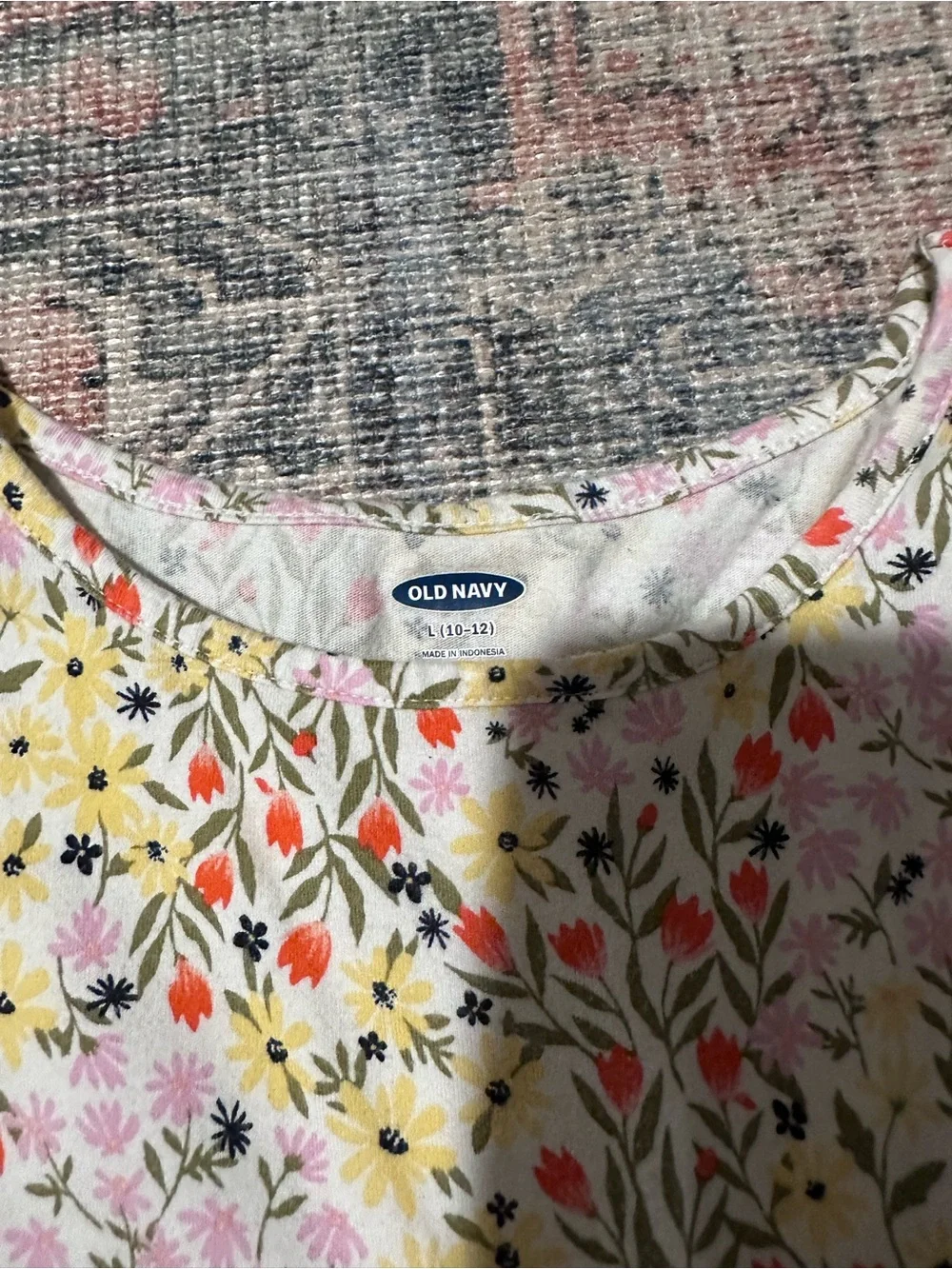 Old Navy Floral Tiered Short-Sleeve Dress in Pink & Yellow